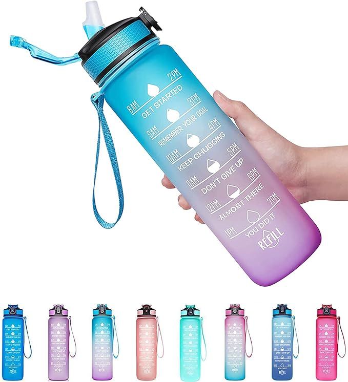 Giotto 32oz Leakproof BPA Free Drinking Water Bottle with Time Marker & Straw to Ensure You Drink... | Amazon (US)