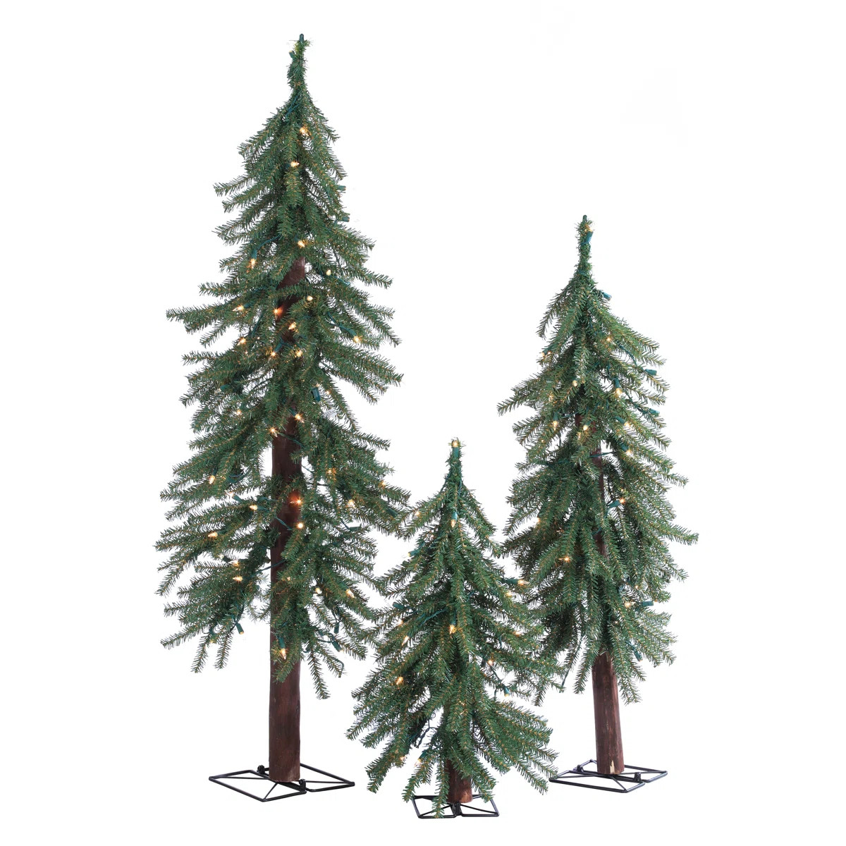 Elegant 3 Piece Pre Lit Alpine Tree Set With Warm White LED Lights | Wayfair North America