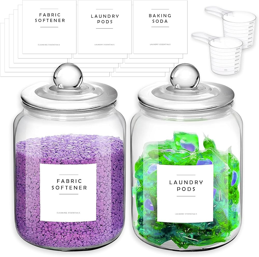 VABE - Glass Jars For Laundry Room Organization - 2 Half Gallon Glass Jars for Laundry Detergent ... | Amazon (US)