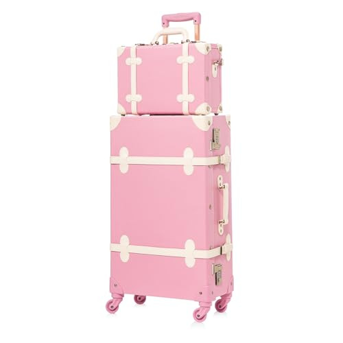 Amazon.com | UNIWALKER Vintage Suitcase Set for Women, 2 Piece Retro Spinner Trunk Luggage with Cosmetic Handbag, 24"+12", Blue Strip | Luggage Sets, Amazon Travel | Amazon (US)