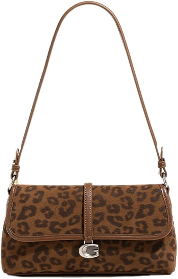 CUXVA Leopard Print Shoulder Purse 90s Women Shoulder Bag Retro Faux Leather Crossbody Bag with A... | Amazon (US)