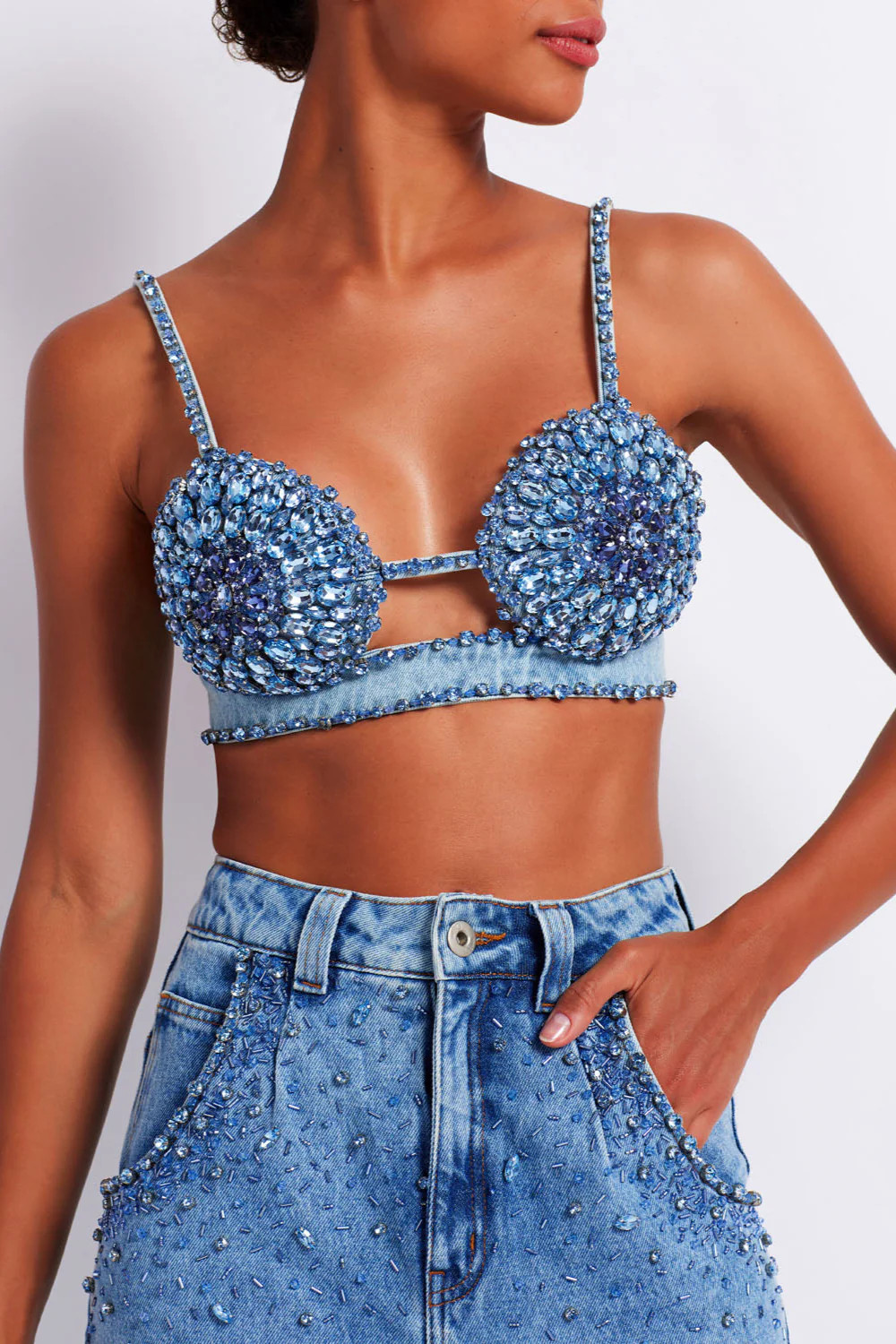 HAND-BEADED DENIM BRALETTE | PatBO