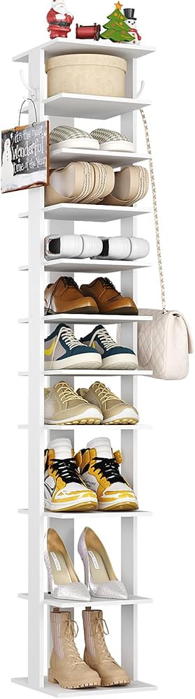 HOMEFORT 10-Tier Vertical Shoe Rack, Corner Shoe Tower, Slim Shoe Organizer with Two Hanging Hook... | Amazon (US)