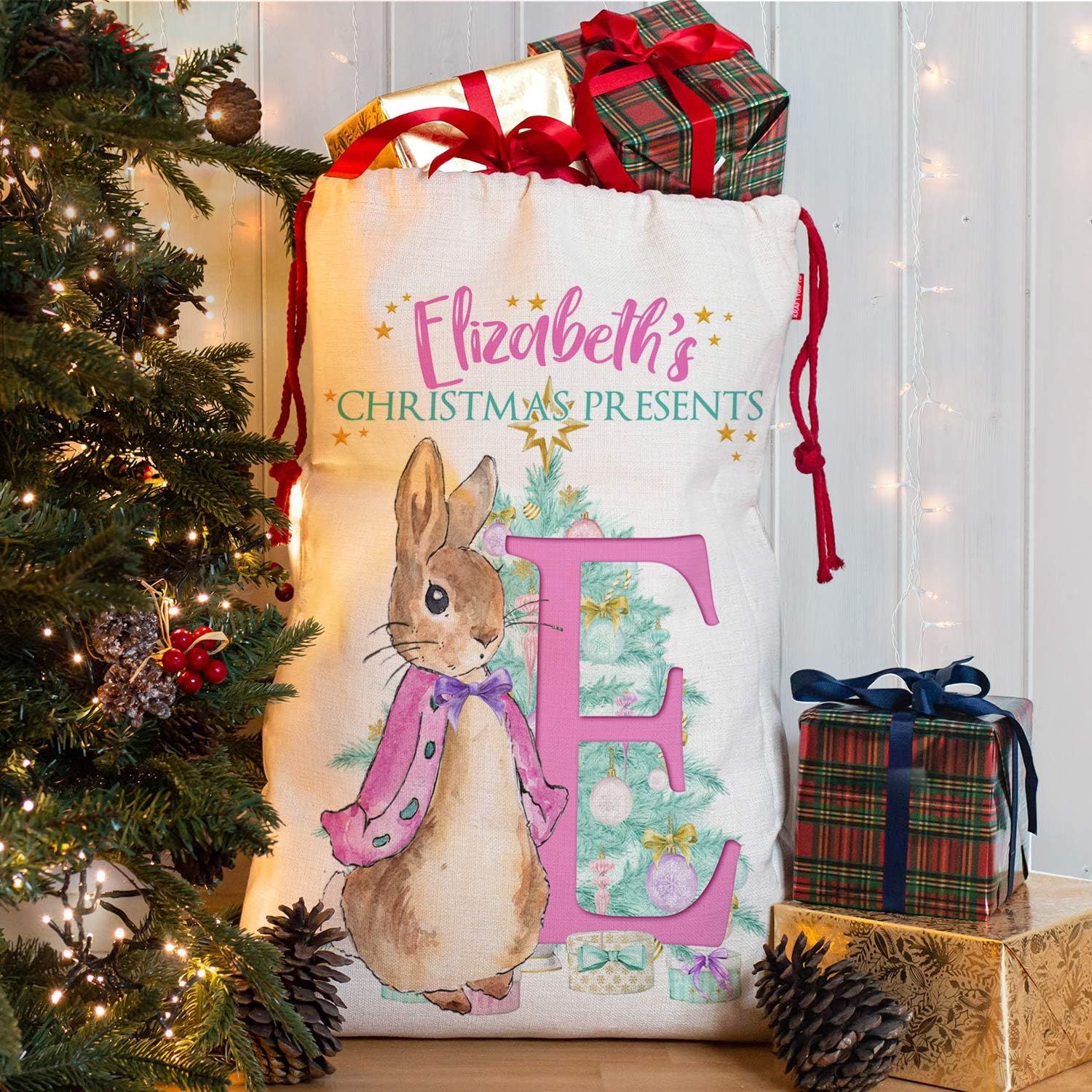KRAFTYGIFTS Personalised Rabbit Christmas Sack Childrens Girl Xmas Present Stocking NS052 (Large)... | Amazon (UK)