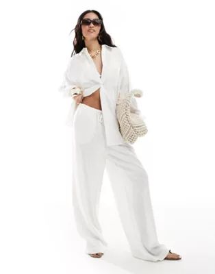 ASOS DESIGN wide leg pull on pants with linen in white | ASOS (Global)