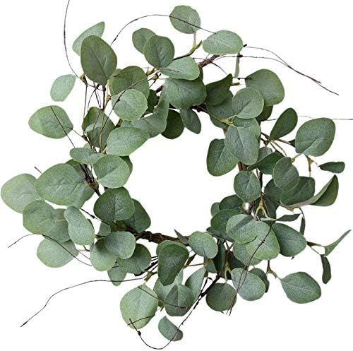idyllic Eucalyptus Leaves Wreath Metal Polyester Fabric Paper Round Green Wreath 16 Inches for The F | Amazon (US)