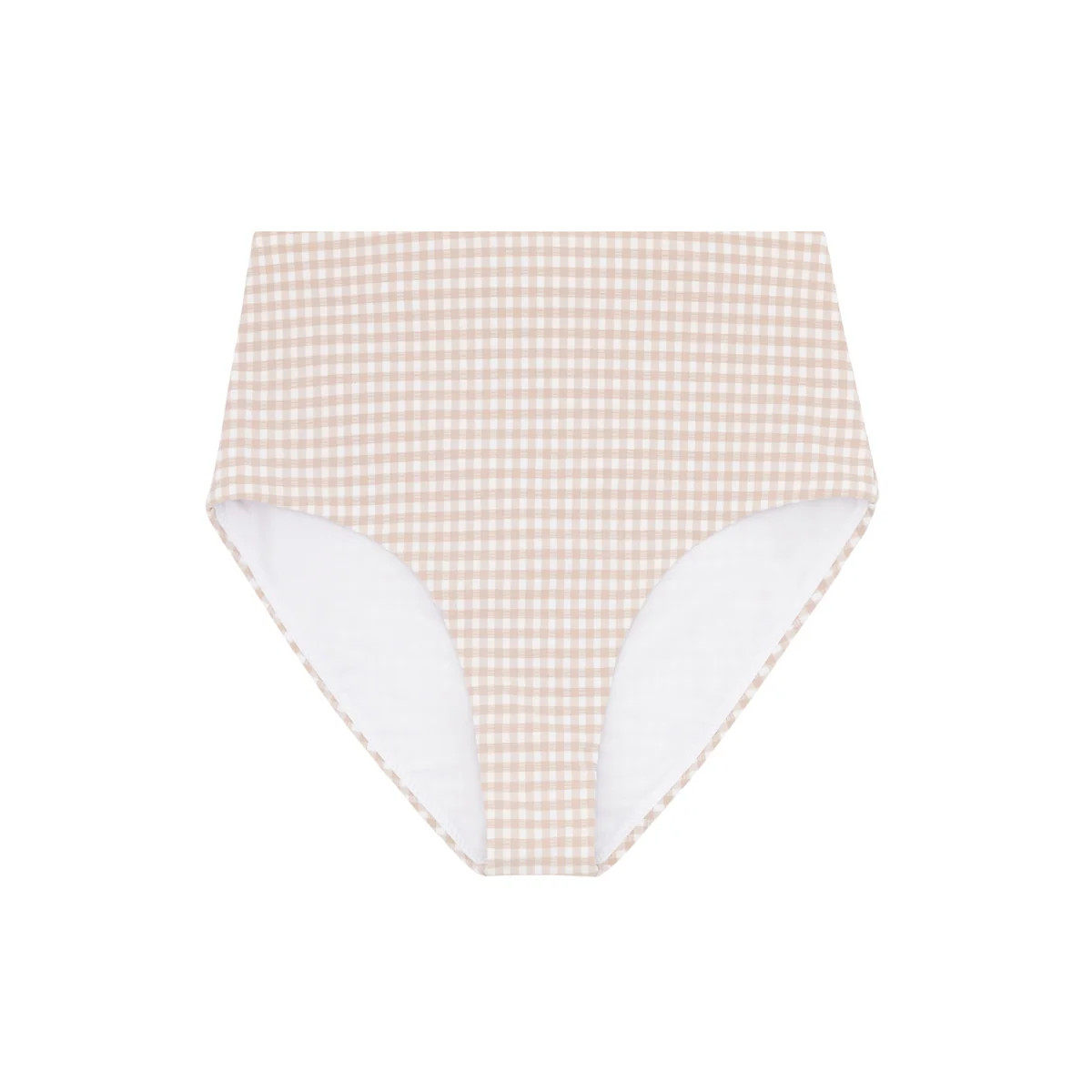Women's Brown Crinkle Gingham High Waisted Bikini Bottom | Over The Moon