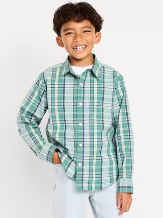 Long-Sleeve Plaid Poplin Pocket Shirt for Boys | Old Navy (US)
