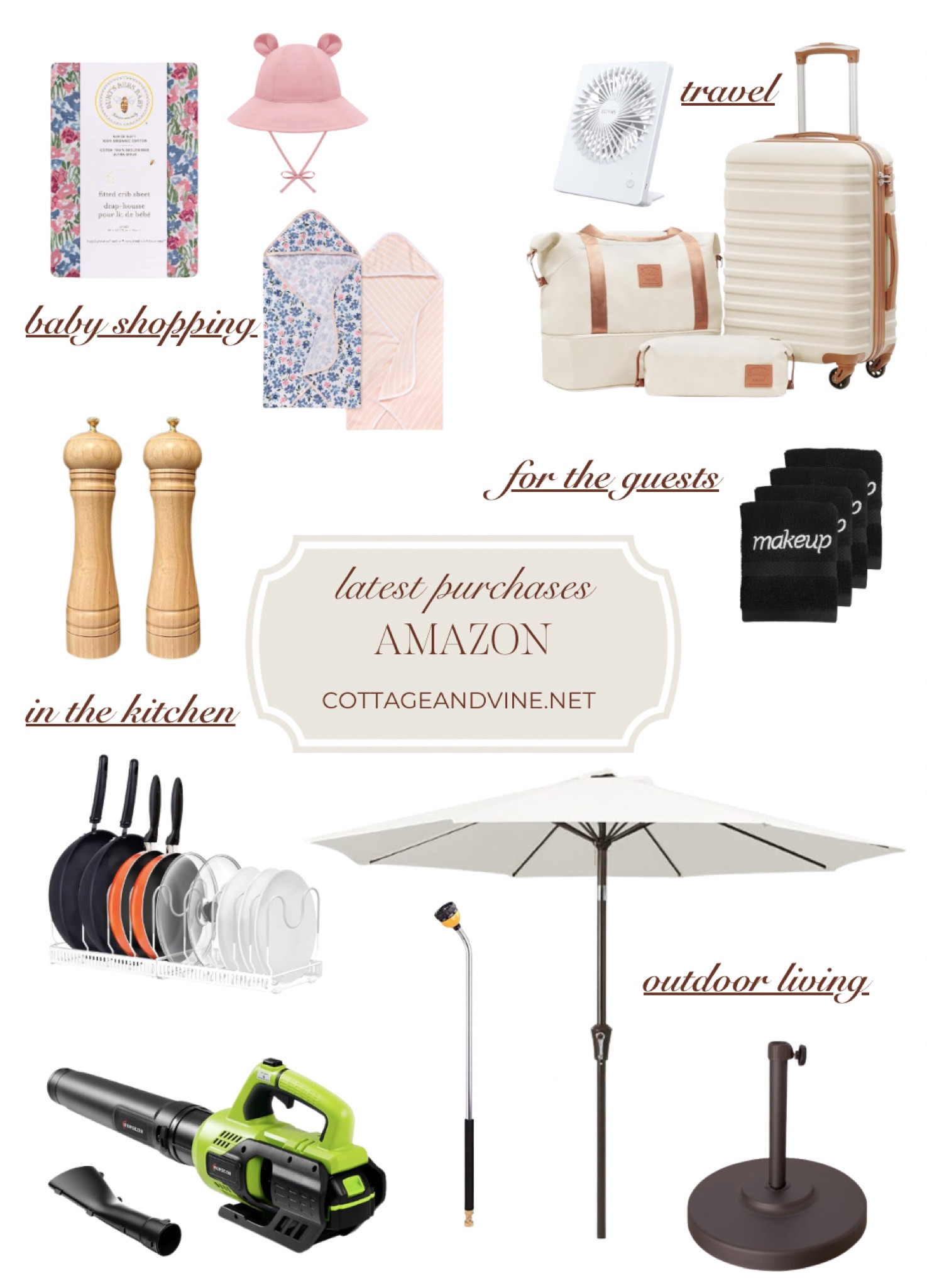 Latest Amazon purchases
Patio umbrella cabinet organization luggage makeup towels crib sheet garden #patio #amazon 

#LTKHome #LTKFindsUnder100