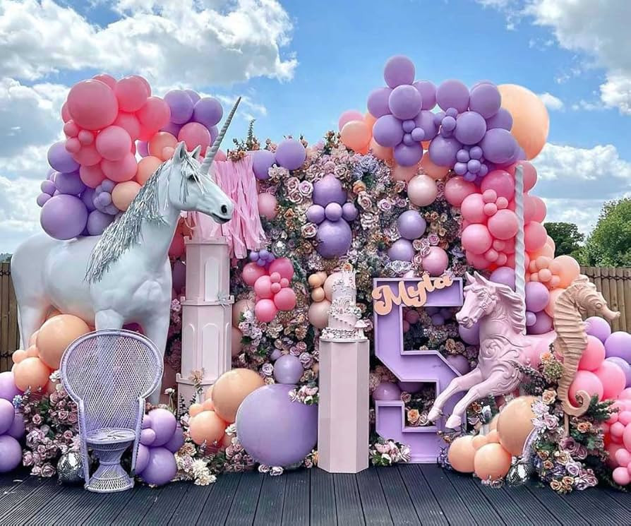 Pink Purple Balloon Garland Kit - Double Stuffed Pastel Pink Peach Lavender Balloons Hot Pink Lil... | Amazon (US)