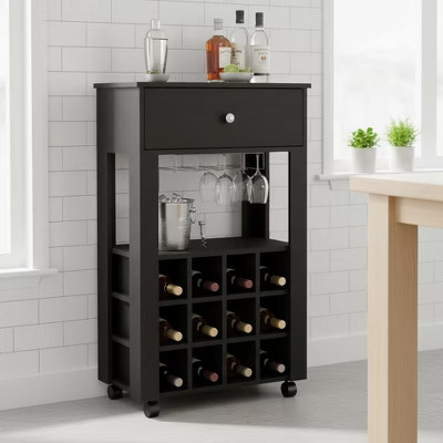 Homy Casa 39" Bar and Coffee Cart with Bottle Racks and Drawer for Kitchen or Living Room, Black | Target