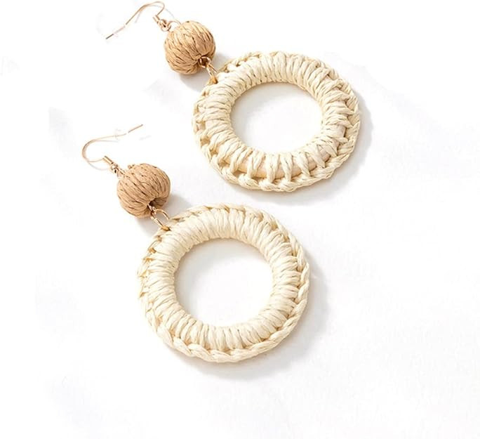 Boho Raffia Ball Long Earrings Multicolor Handmade Dangle Drop Earrings Bohemian Summer Beach Rat... | Amazon (US)