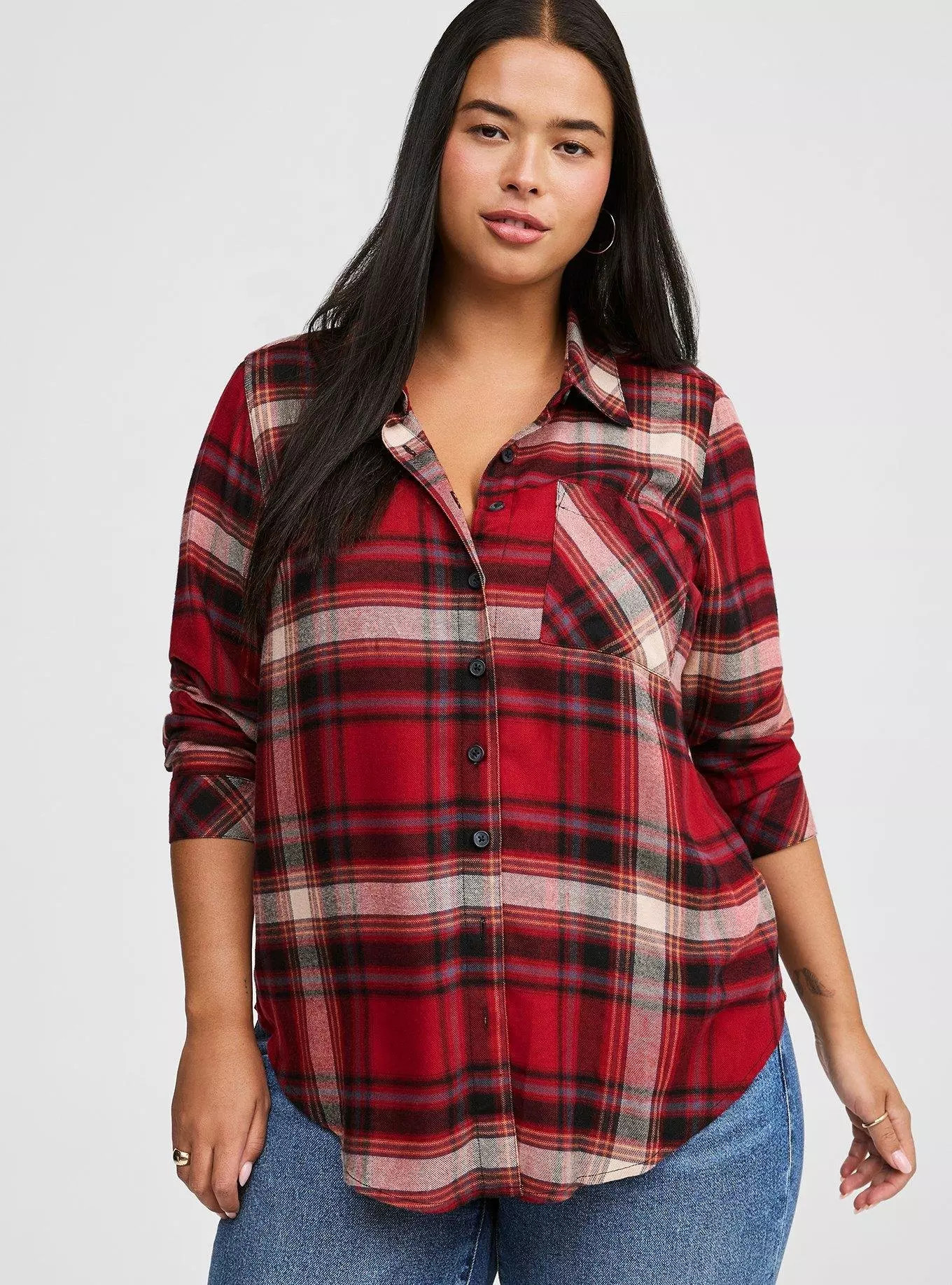 Lizzie Brushed Woven Button-Down Long Sleeve Shirt | Torrid (US & Canada)