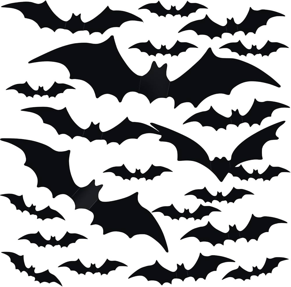 EkkoVla Bats Wall Decor, 100Pcs 3D Bat Halloween Decorations, 6 Different Sizes PVC Black Bat Sti... | Amazon (US)