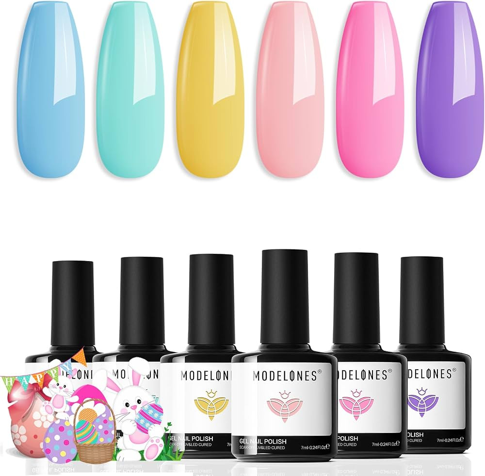 modelones Spring Gel Nail Polisht, 6 Colors Pastel Pink Purple Blue Green Shades Macaron Colors N... | Amazon (US)