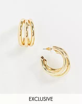 Glamorous Exclusive gold triple hoop earrings | ASOS (Global)