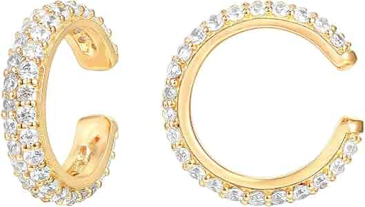 PAVOI 925 Sterling Silver 14K Gold Plated Cubic Zirconia Sparkling Round Huggie Ear Cuff Gold Ear... | Amazon (US)