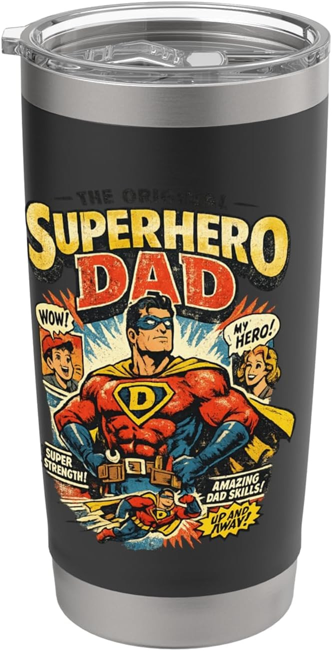 The Original Superhero Dad Vintage Comic Graphic Stainless Steel Insulated Tumbler | Amazon (US)