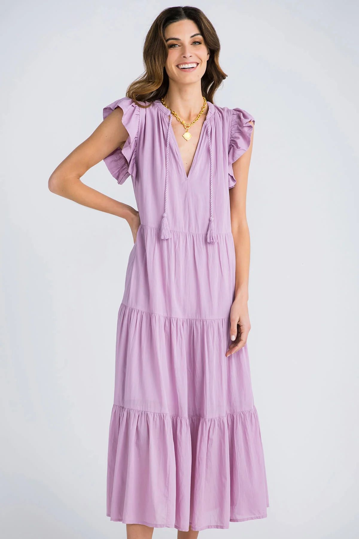 Elan Ruffle Sleeveless Tiered Maxi Dress | Social Threads