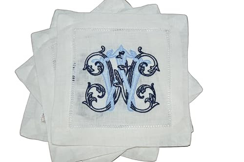 Personalized Linen Cocktail Hemstitched Napkins Embroidered in Vintage Vine Font, Elegant Bar Lin... | Amazon (US)