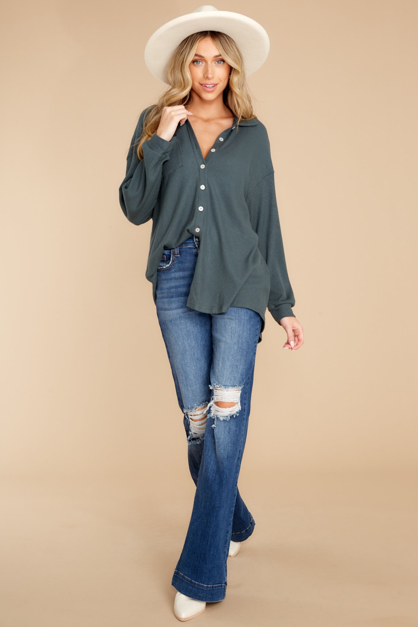 Set On You Dark Green Top | Red Dress 