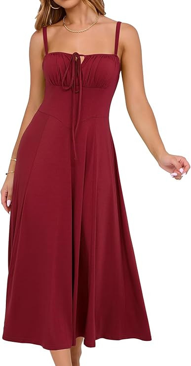 YATHON Women's Summer Midi Corset Boho Dresses Spring Casual Floral Spaghetti Straps Lace Up Dres... | Amazon (US)