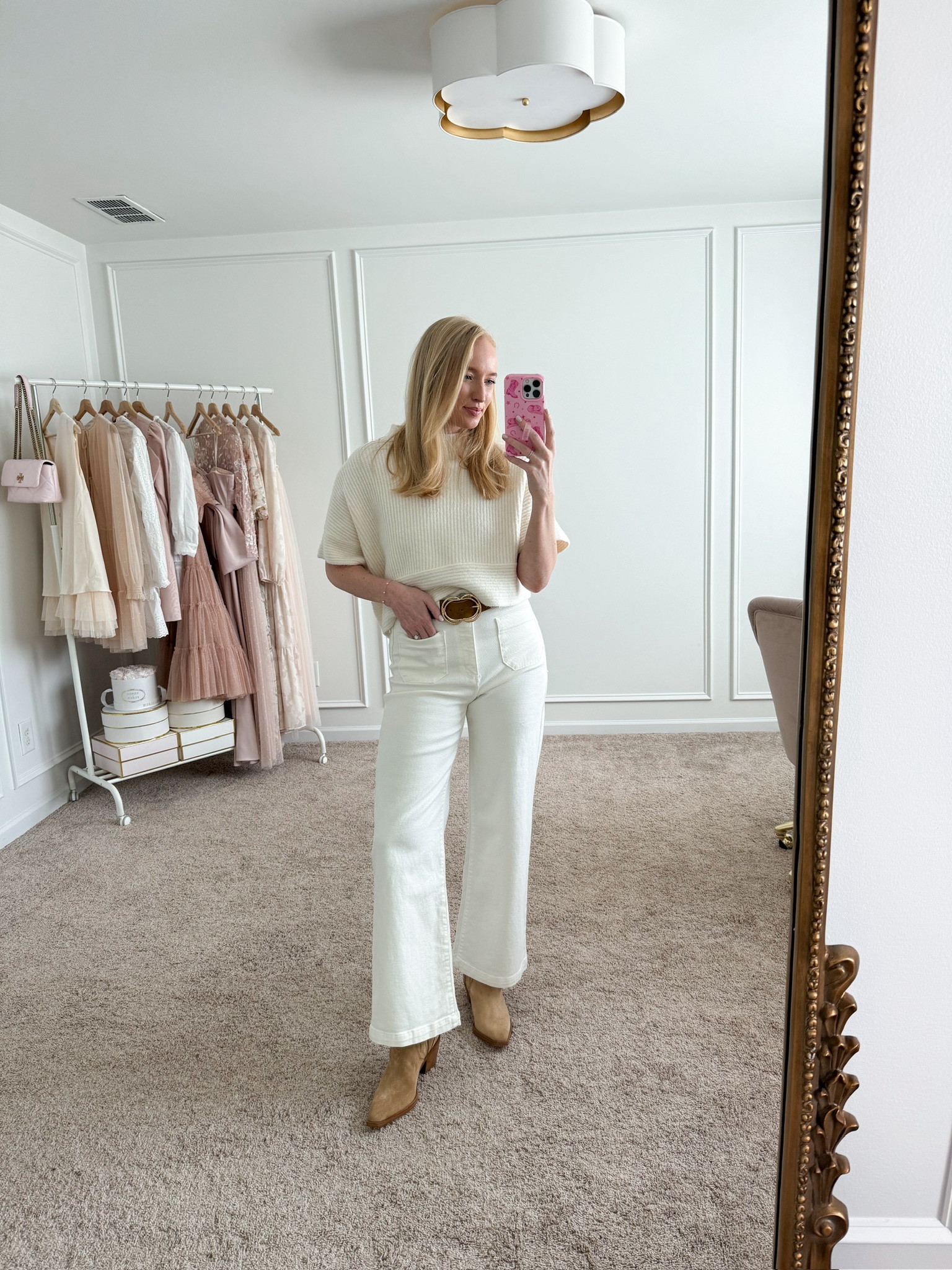 Love this summer to fall monochromatic look! Would be perfect for a winery. Wearing size small in the top and 27 in the jeans. Transition outfits // fall outfits // monochromatic outfits // winery outfits // work outfits 

#LTKStyleTip #LTKSeasonal