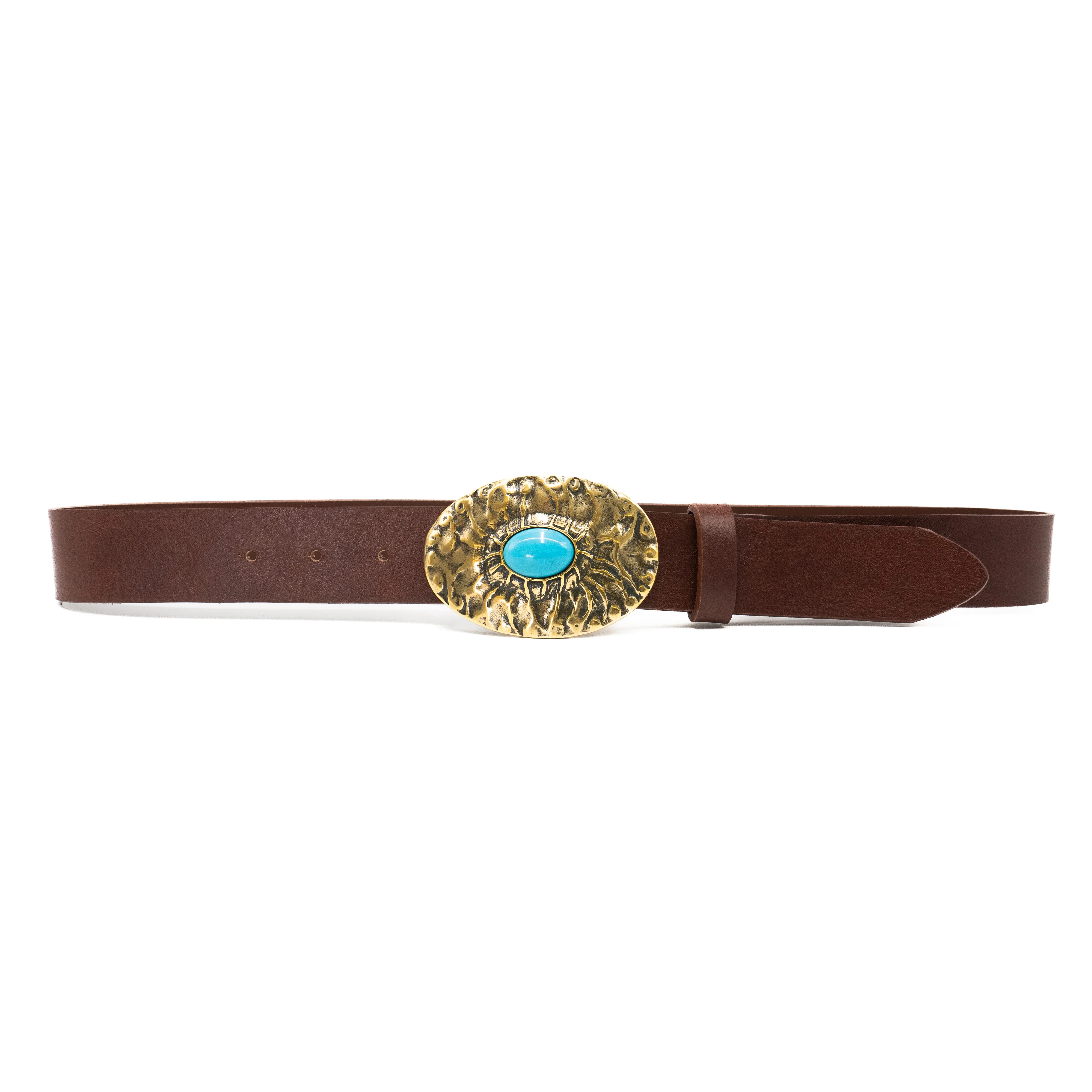 Radiant Commit Belt - Texted Brass and Turquoise Buckle on Chocolate Brown Italian Leather | Stre... | Streets Ahead Inc