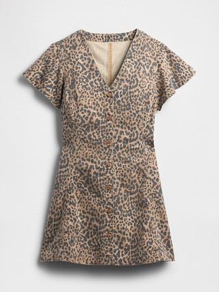 Denim Flutter Sleeve Button-Front Mini Dress | Gap Factory