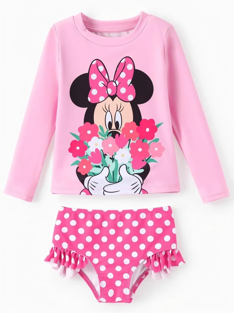 Disney Minnie Mouse Girls Swimsuit Rash Guard 2 Pieces Bathing Suits Beach Tankini Set Sizes 2-13 | Walmart (US)