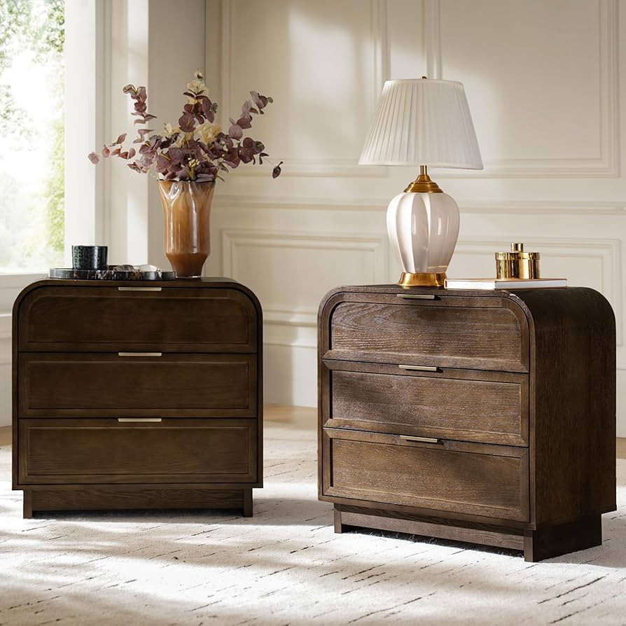 HULALA HOME Mid Century Modern Nightstand with Charging Station, 3 Drawers Nightstand with Solid ... | Amazon (US)