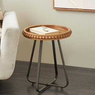 17 in. Brown Round Metal Coffee Table with Gray Base | The Home Depot