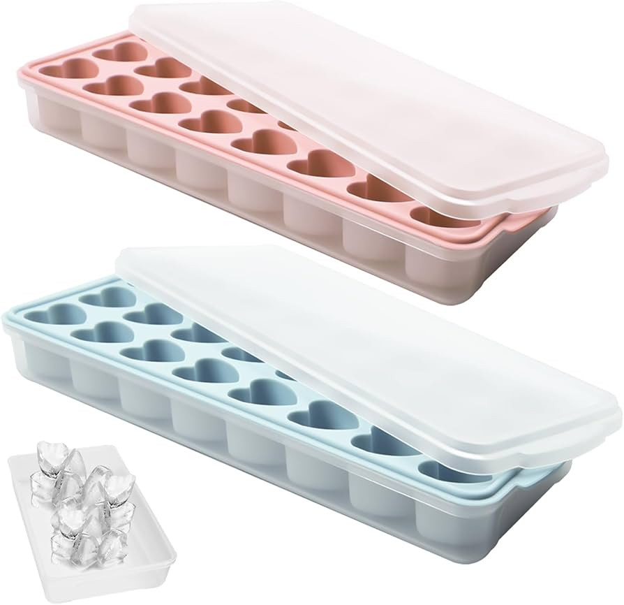 2 Pack Heart Shpaed Ice Cube Trays with Lids and Bins Ice Molds with Ice Storage Box, 48 Holes Si... | Amazon (US)