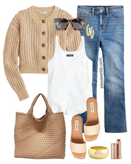 Plus Size Coastal Grandmother Jeans Outfit - A plus size summer into fall outfit with a beige cardigan, demi boot jeans, and sandals by Alexa Webb.

#LTKPlusSize #LTKStyleTip #LTKSeasonal