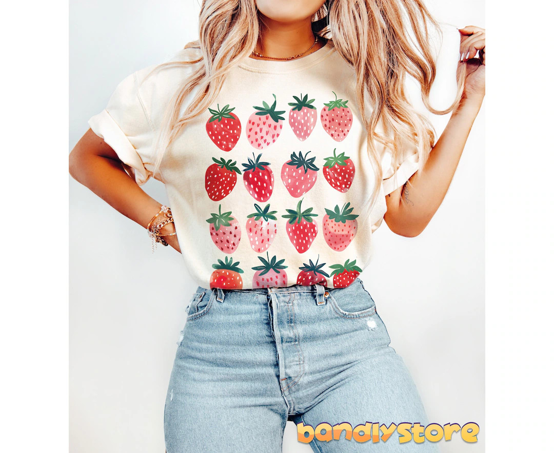 Cute Strawberry Tshirt Comfort Colors Summer Strawberry Shirt, Cottagecore Berries Tshirt, Strawb... | Etsy (US)