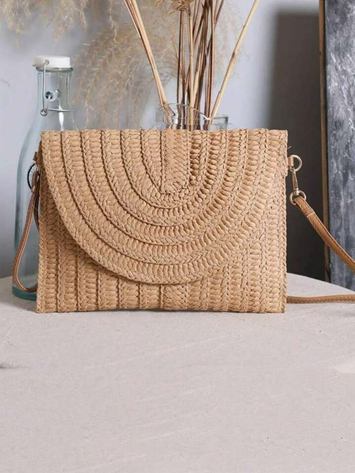 Minimalist Flap For Women,Woven Crossbody Envelope Bag,Women Bags For Vacation,Holiday,Straw Purs... | SHEIN