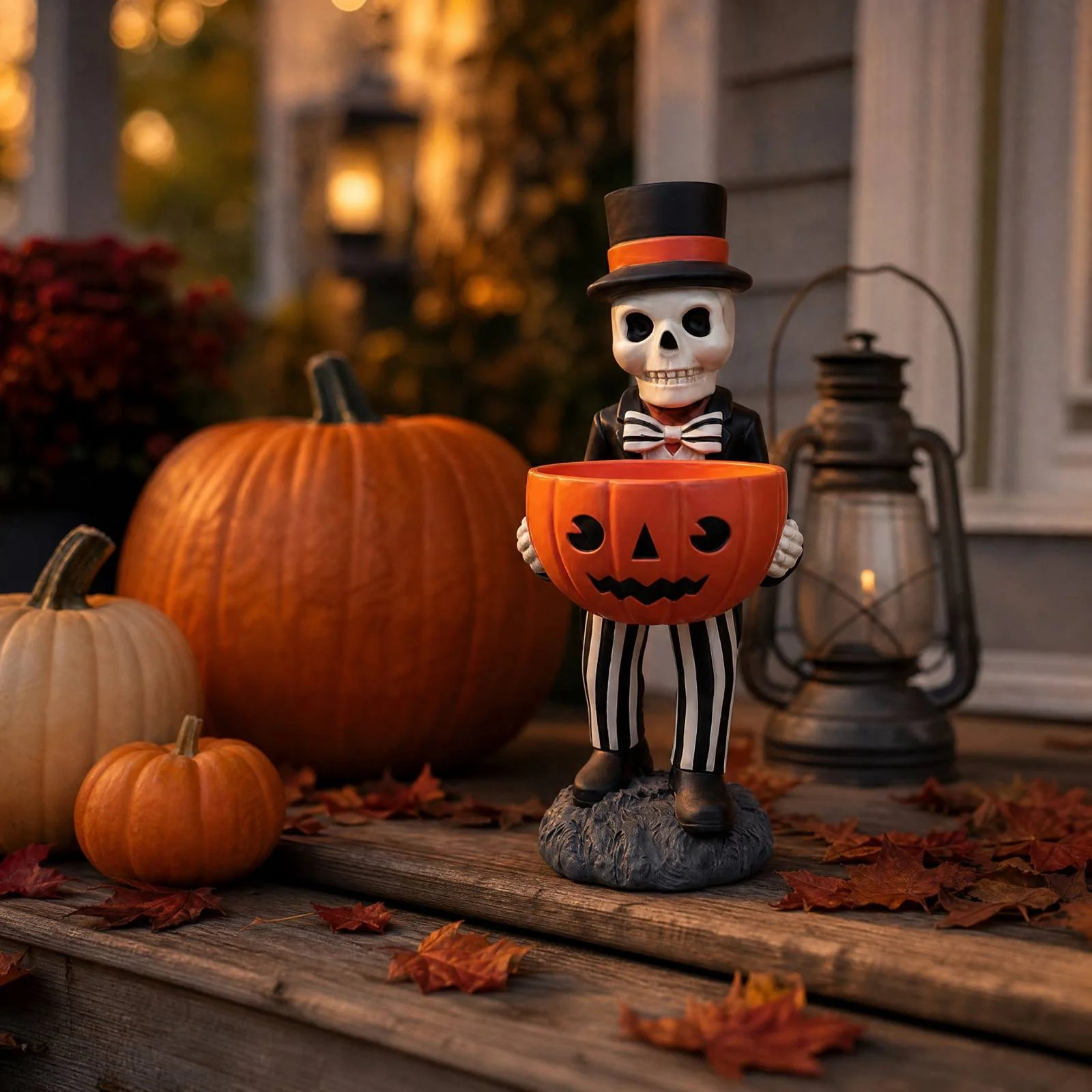 VAIFTILNO Halloween Decorations, 11.02in Outdoor Skull Ornament Wearing a Hat with Pumpkin Candy Bowl for Front Door, Porch, Outdoor Indoor Decor - Walmart.com | Walmart (US)