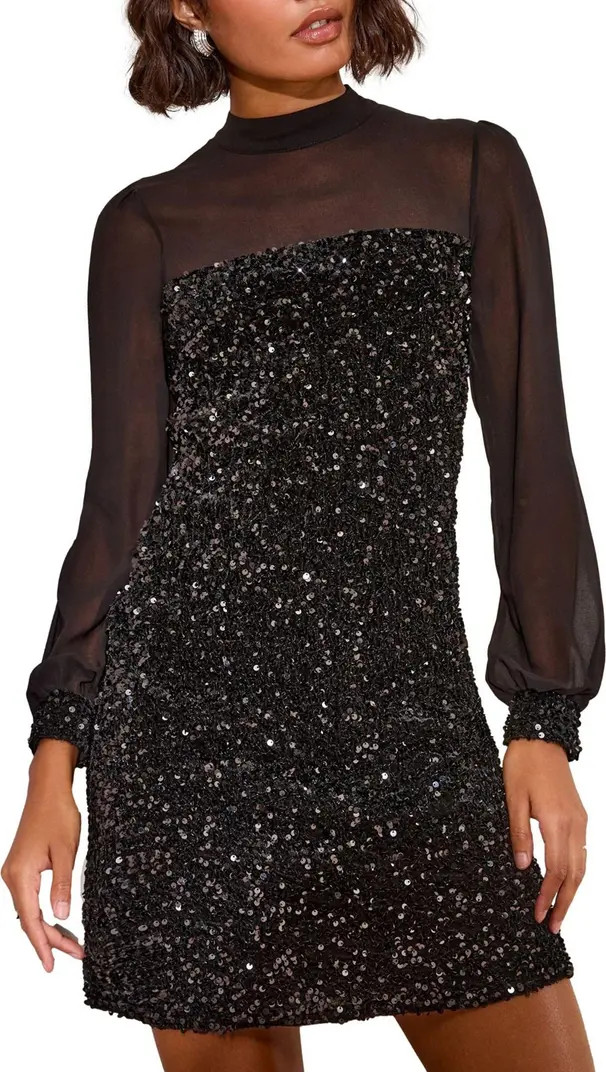 Friends Like These Long Sleeve Sequin & Chiffon Party Dress | Nordstrom | Nordstrom