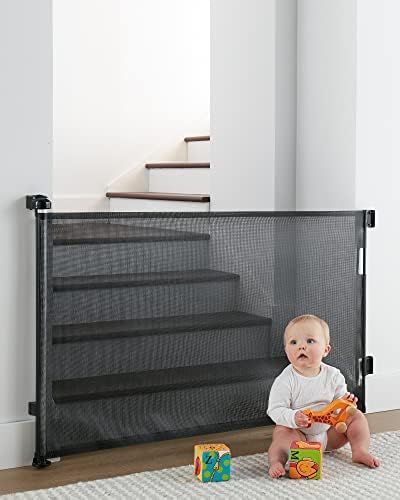 Amazon.com: Cumbor 0-55” Retractable Baby Gate for Stairs, Mesh Dog Gate for The House, Black C... | Amazon (US)