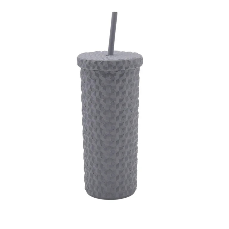 Mainstays 24-Ounce Eco-Friendly Plastic Textured Tumbler with Lid, Gray | Walmart (US)