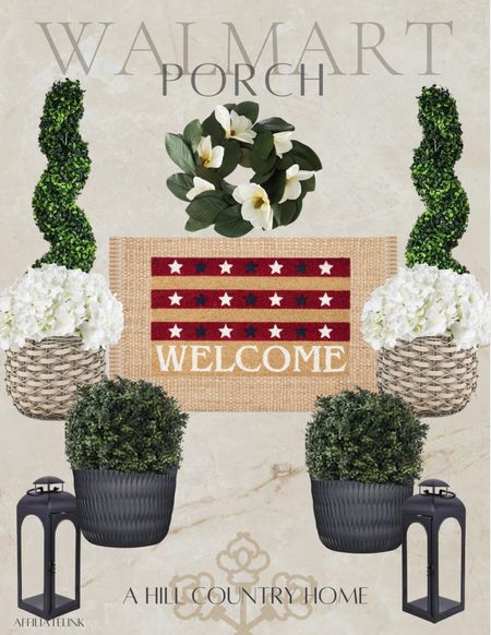 Comment FRONT PORCH - summer is practically here and I refreshed my front porch with some of my favorite  @walmart finds 🤍💙❤️#walmarthome #walmartpartner 

This year I have been loving all of my faux topiaries because let’s me honest- they look so real no one will ever know they’re faux 😂 these box woods are gorgeous and fit perfectly into my newest favorite find of all time- THIS PLANTER!!! Y’all the sturdiness and design are awesome!!! Head to my stories to see everything up close!

#LTKHome #LTKOver40 #LTKSeasonal