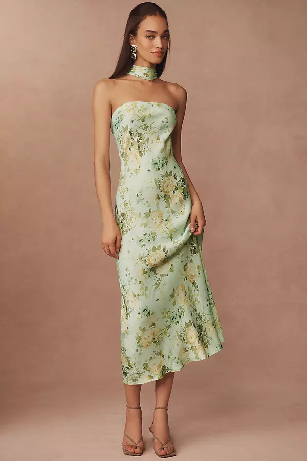 Leah Strapless Satin Scarf Midi Slip Dress | Anthropologie (US)