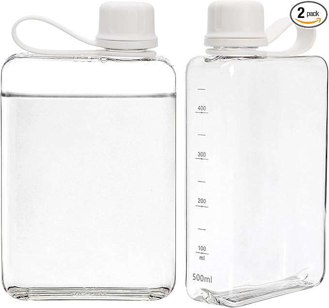 2 Pack Portable Flat Water Bottle, 17 Oz BPA Free Plastic Drinking Bottles for Travel, Leakproof ... | Amazon (US)