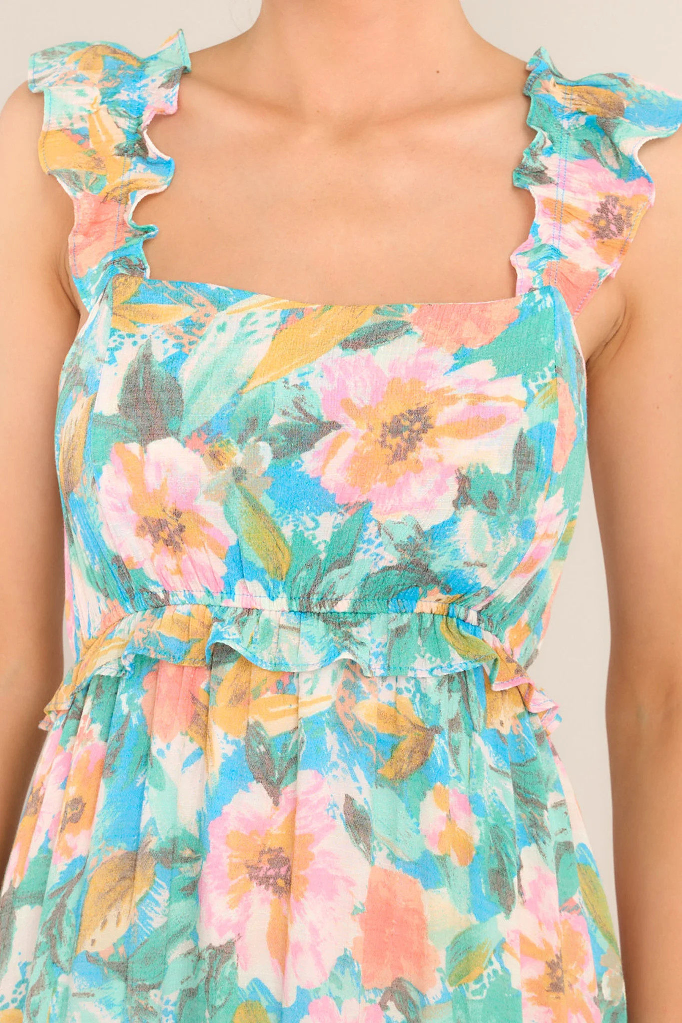 Meadow Magic Aqua Floral Print Midi Dress (BACKORDER APRIL) | Red Dress