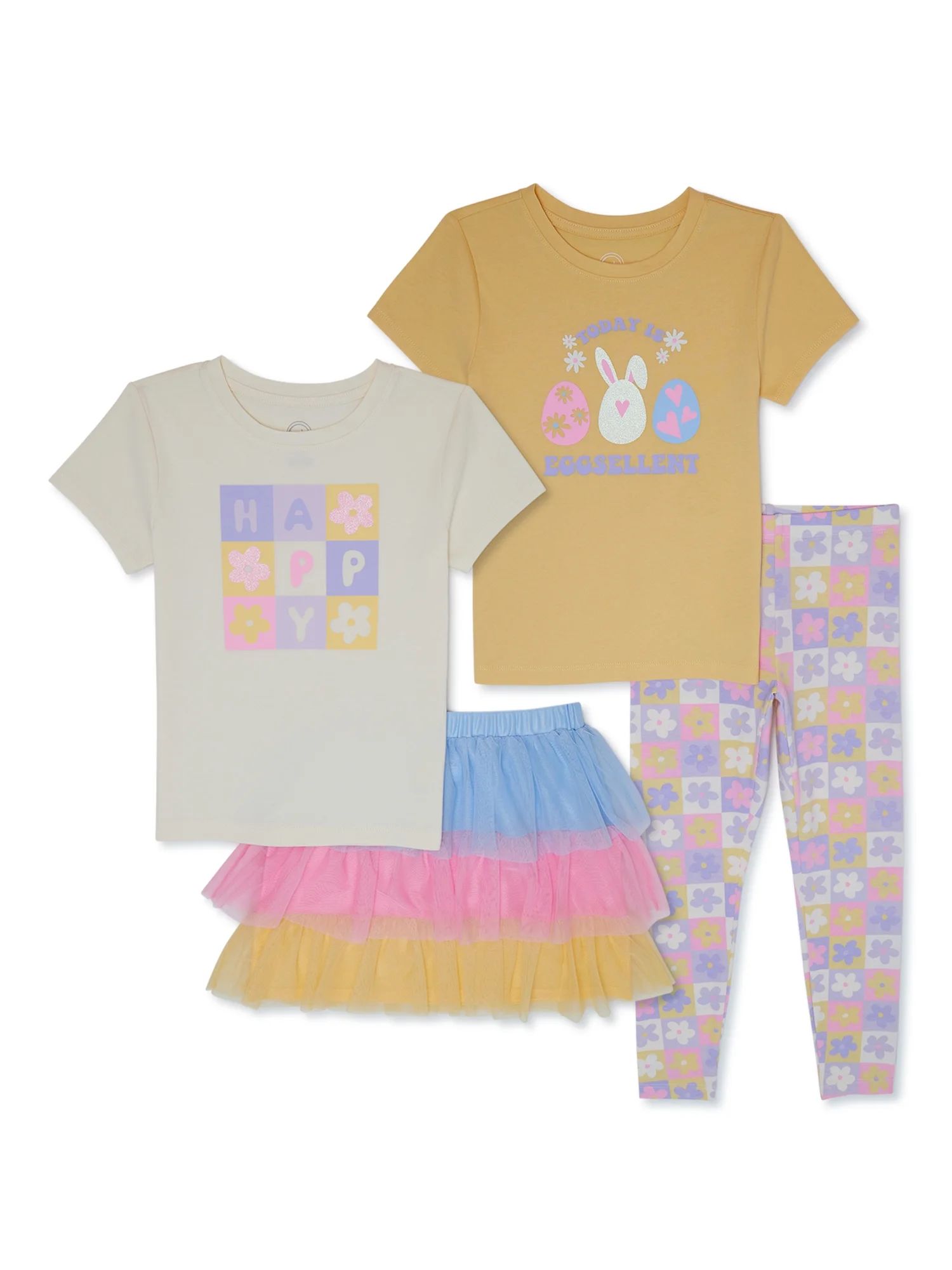 Wonder Nation Girls Easter Graphic Tees, Leggings and Skirt Outfit Set, 4-Piece, Sizes 4-18 | Walmart (US)