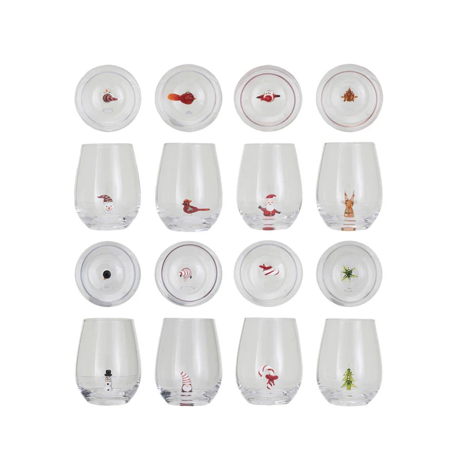 Stemless Wine Glasses w/ Holiday Figure Set | Modern Locke