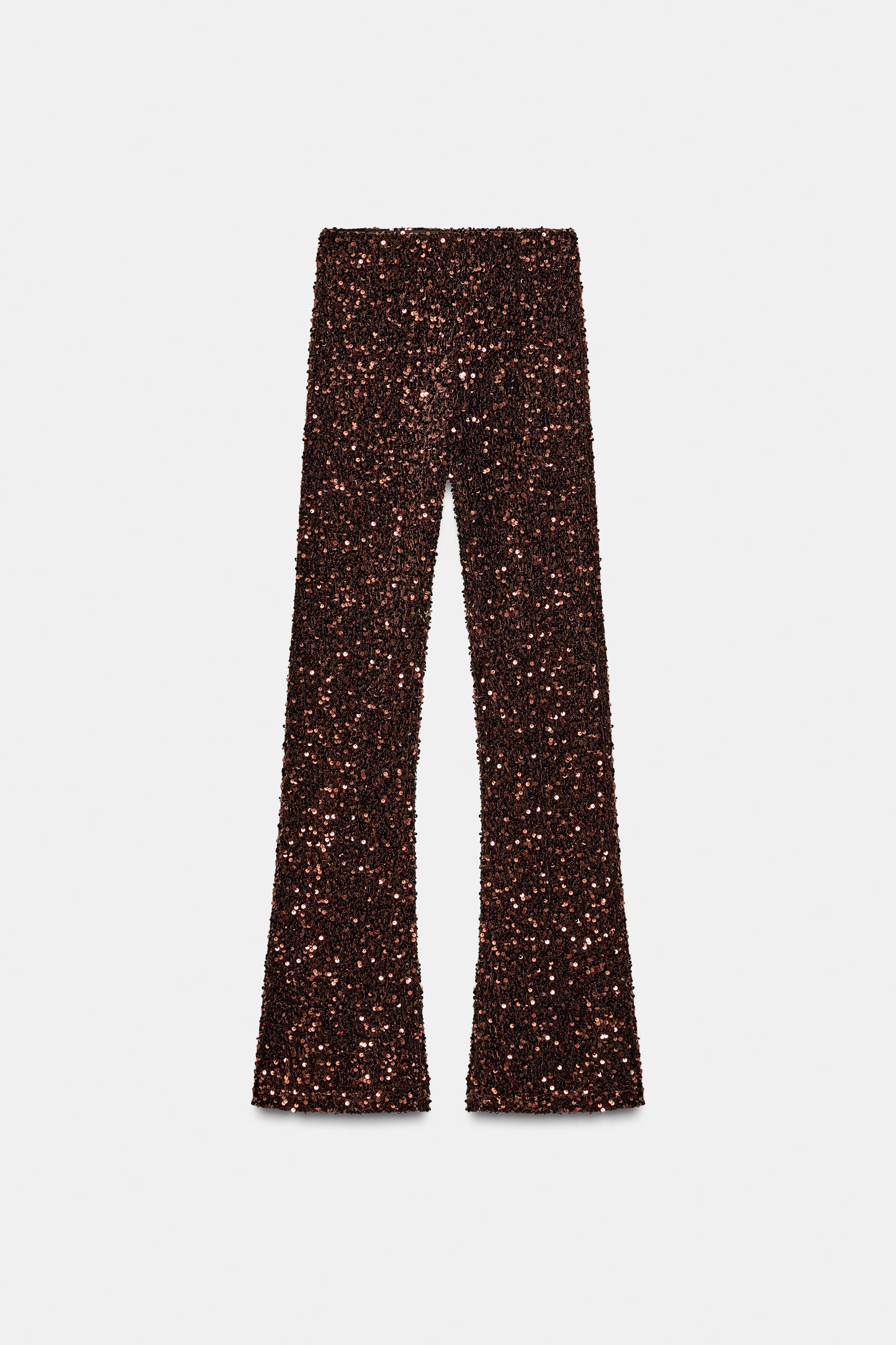 FLARE VELVET SEQUIN LEGGINGS | Zara Canada