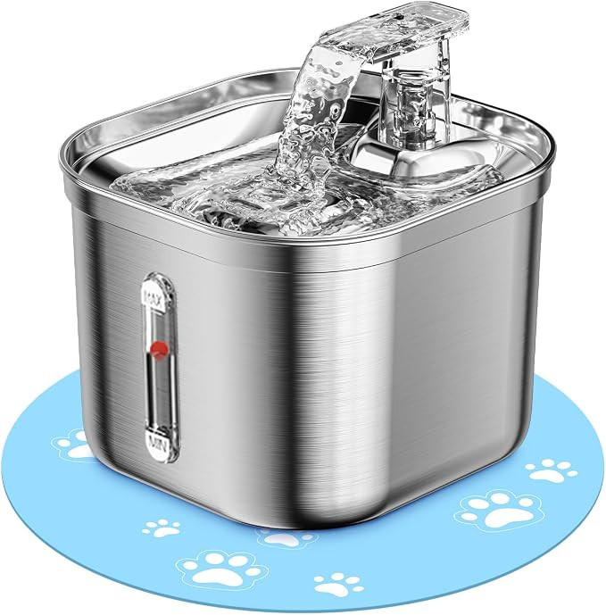 Rantizon Cat Water Fountain, 74oz/2.2L Stainless Steel Pet Water Fountain Dog Water Dispenser, Wa... | Amazon (US)