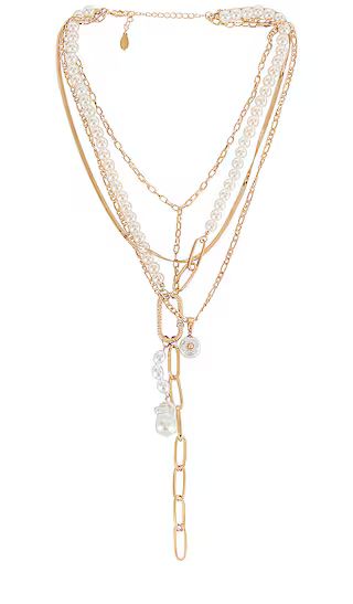 Pearl Lariat Necklace in Gold | Revolve Clothing (Global)