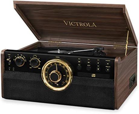 Victrola 6-in-1 Wood Bluetooth Mid Century Record Player with 3-Speed Turntable, CD, Cassette Player | Amazon (US)